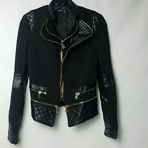Black moto jacket gold/quilted details